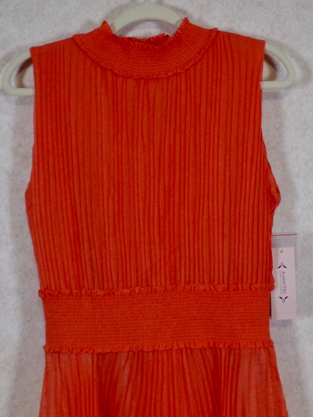 NWT Nanette Lepore Vivid Coral Crinkle Pleated Midi Dress. Lined Size 12 - Picture 2 of 12